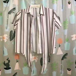Love equation White with stripes button and tie front shirt